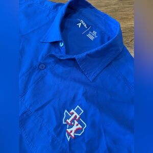 Antigua Texas Rangers Royal Blue Button Down Shirt with Embroidered TX Design